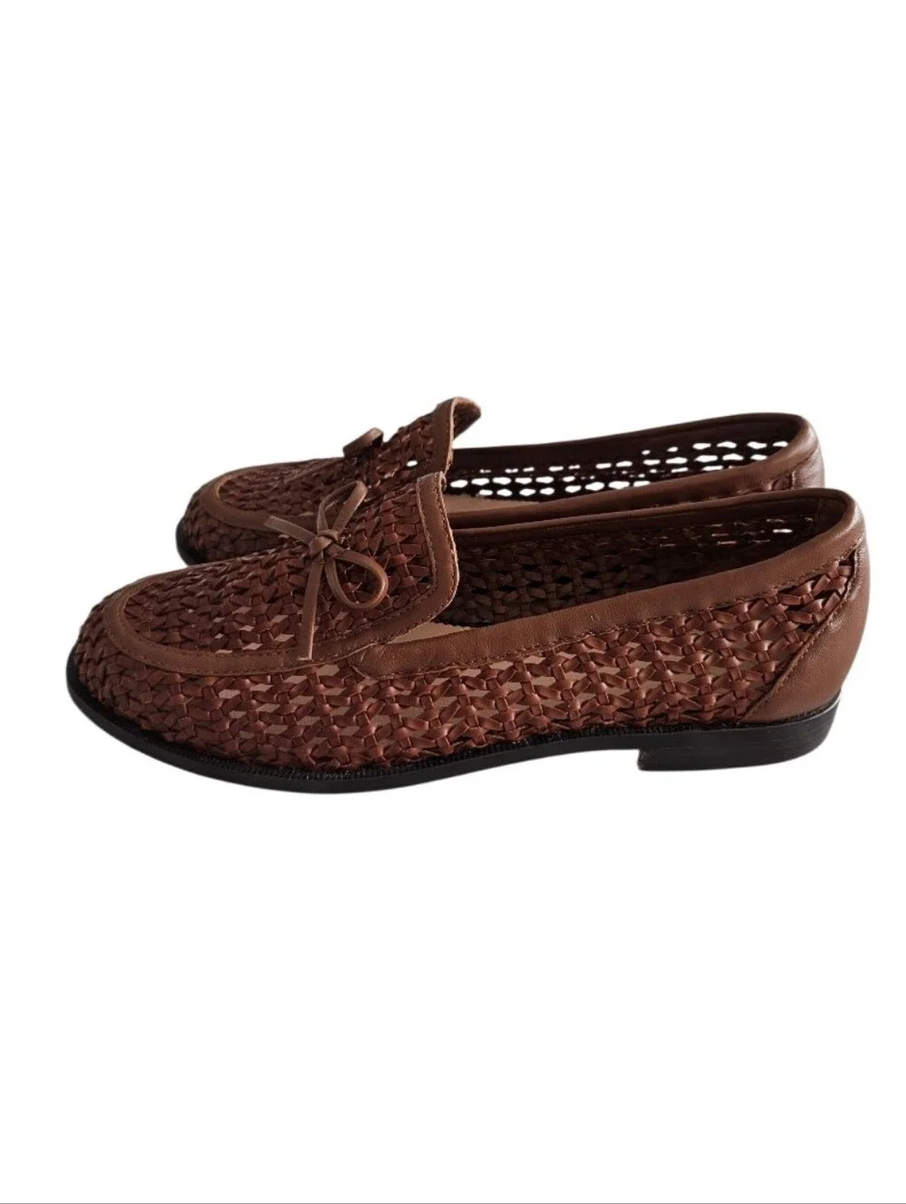 New J.Crew Women's Brown Woven Leather Loafers - Classic Slip-On